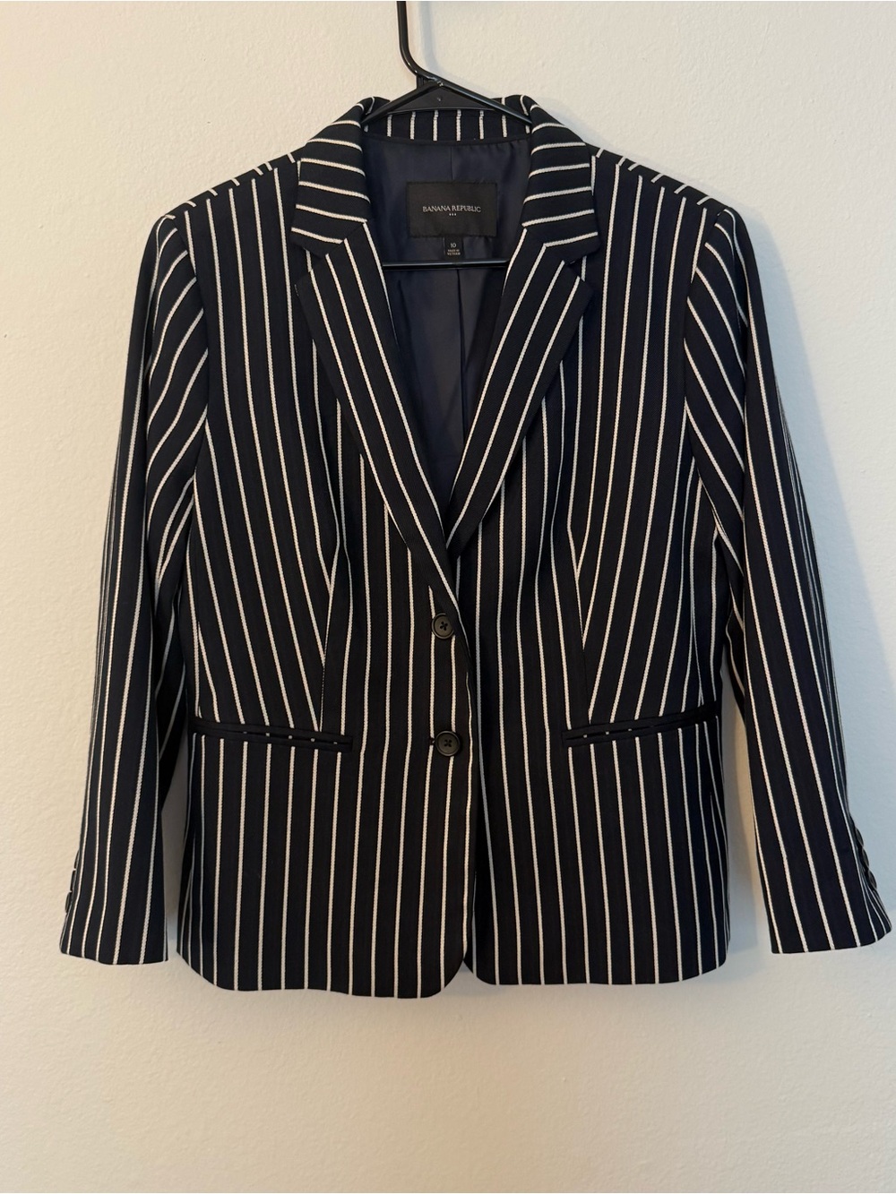 Banana Republic Black Blazer with White Pinstripes